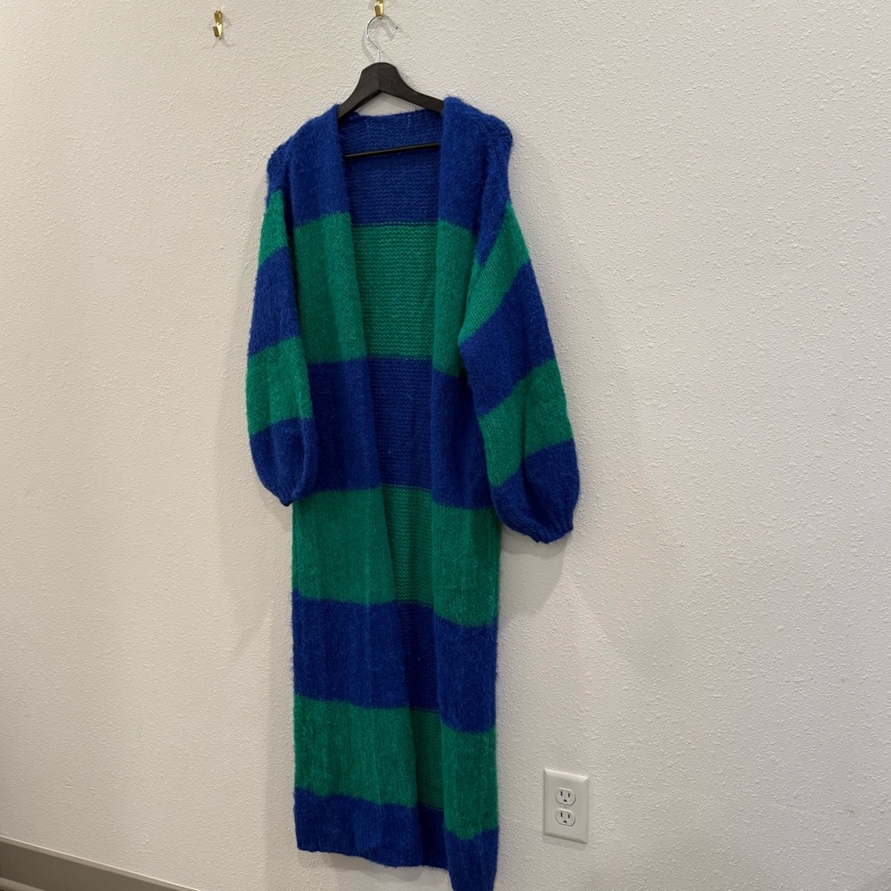 Women’s color block striped knit duster cardigan with balloon sleeves